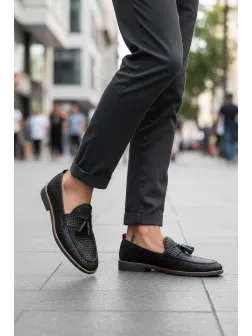 Mocasini barbati negri, tapla subtire, piele eco, comozi 12216 N2-3